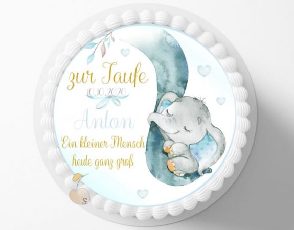 Tortenaufleger TAUFE Mit SPRUCH ELEFANT BABY