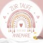 Preview: Tortenaufleger Taufe Bohemian Regenbogen Mädchen mit Herzen, Tortendekoration essbar, Tauftorte oder Taufkuchen mit Personalisierung