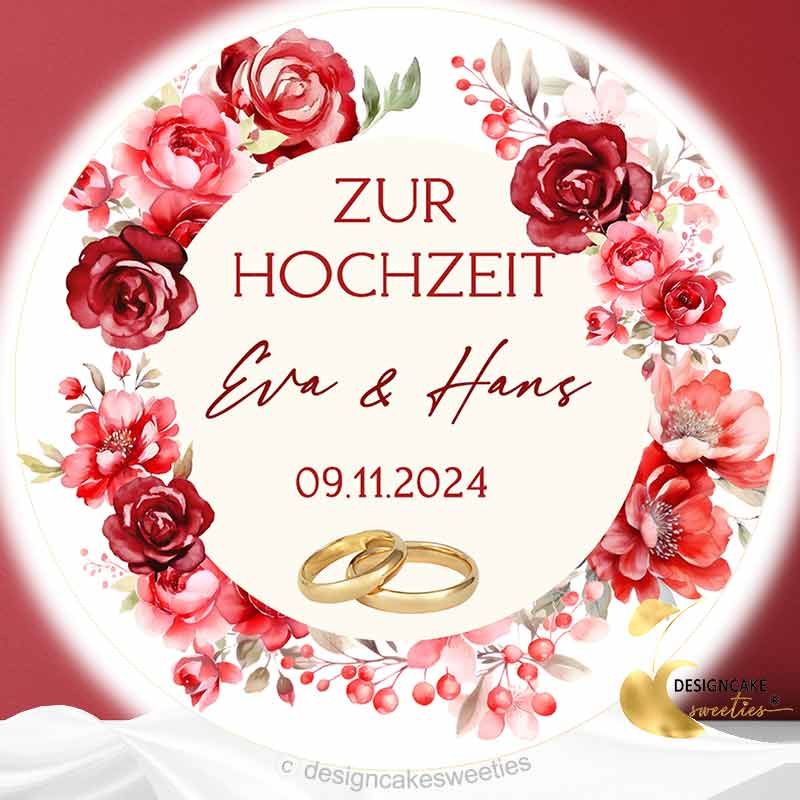 Tortenaufleger Hochzeit Aquarell rote Rosen Blumen Fondant