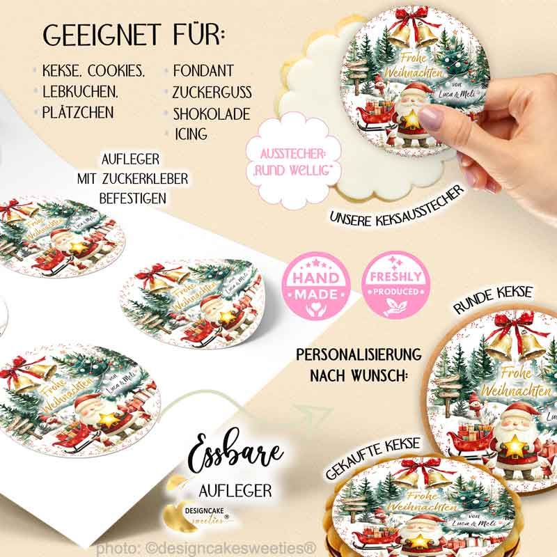 essbare Aufleger Weihnachten Weihnachtsmann Wunschtext für Plätzchen