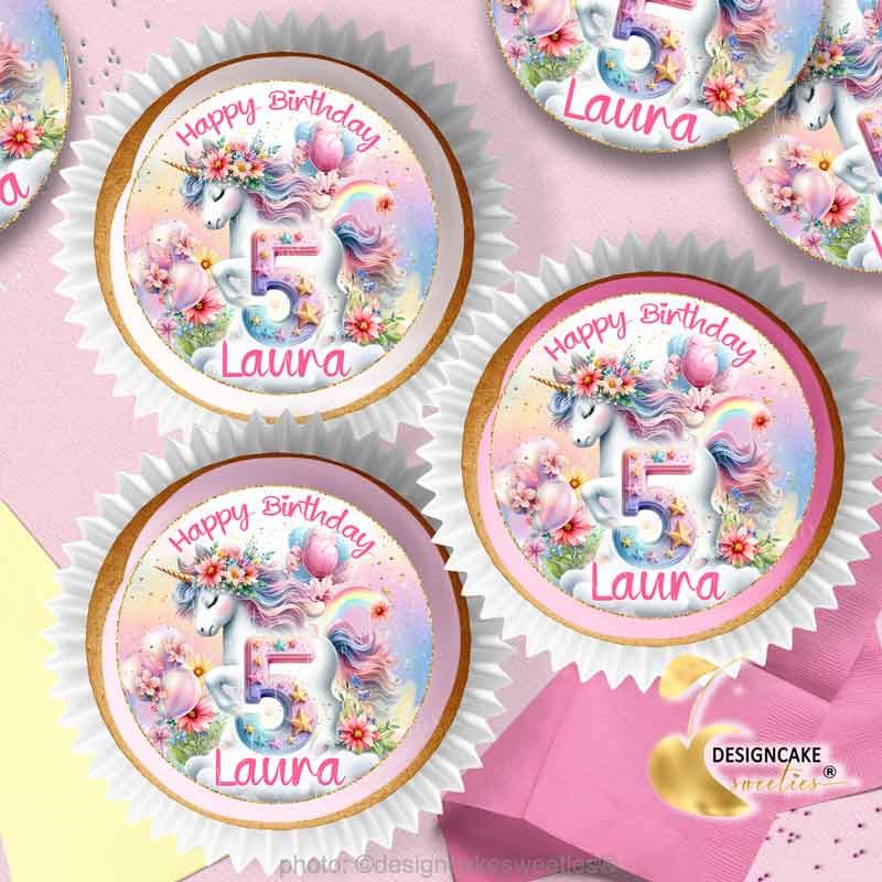 Muffinaufleger Einhorn Kindergeburtstag Wunschtext Cupcake essbare Deko