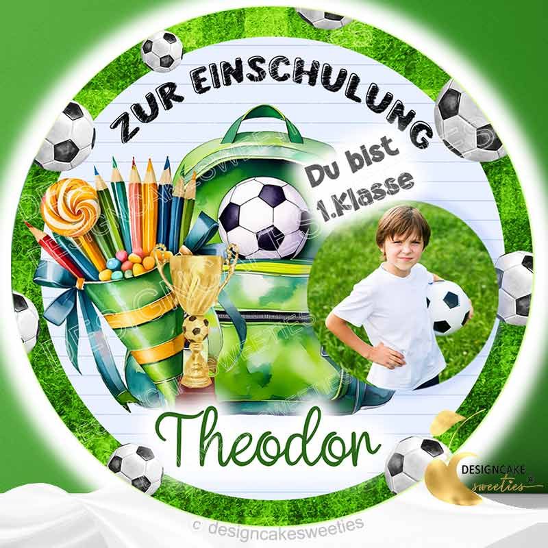 Tortenaufleger Einschulung mit Foto und Fußball Motiv Fan individuell