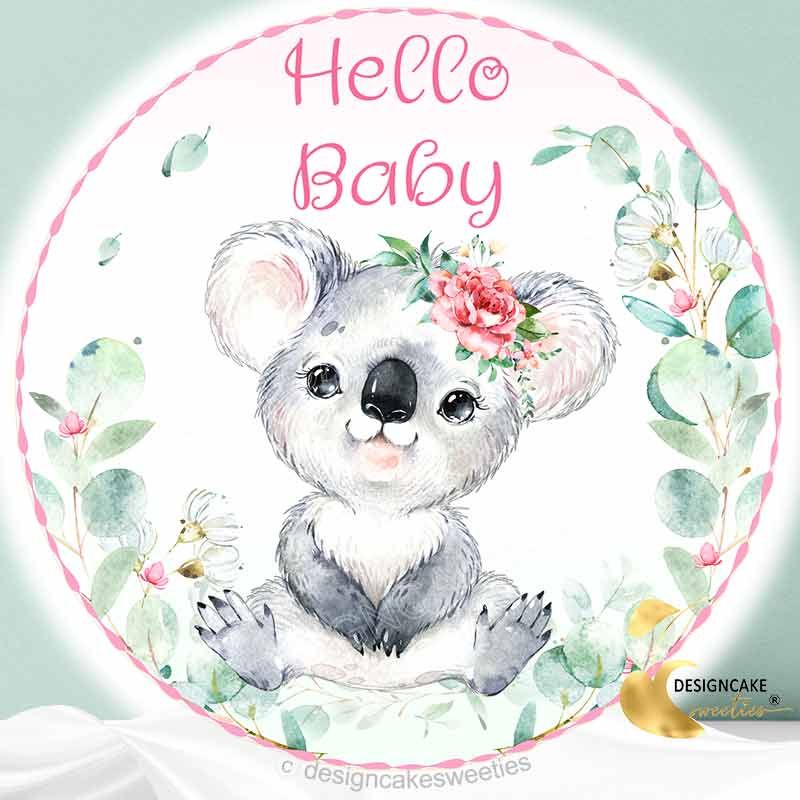 Tortenaufleger Babyparty Geburt Koala Mädchen Eukalyptus Wunschtext personalisiert