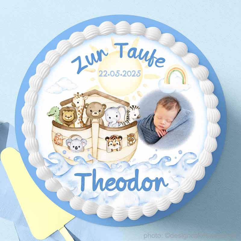 Tortenbild Taufe Foto Arche Noah Tiere für Tauftorte, Taufkuchen als essbare Auflage