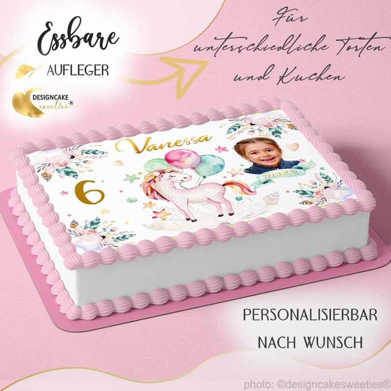 Tortenbild Einhorn mit Foto Kind rechteckig als Kuchendeko essbar